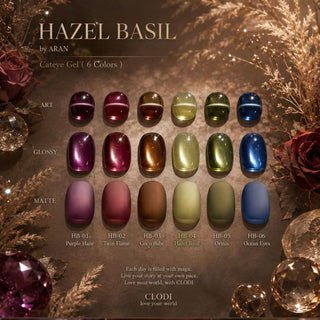 Clodi Hazel Basil Collection - six jewel-toned magnetic gel colors with cat-eye shimmer