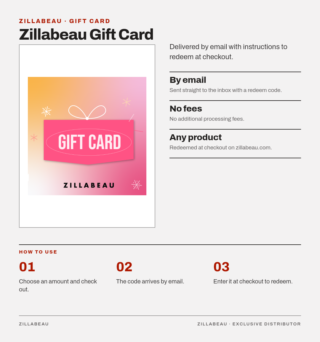 Zillabeau Gift Card — details