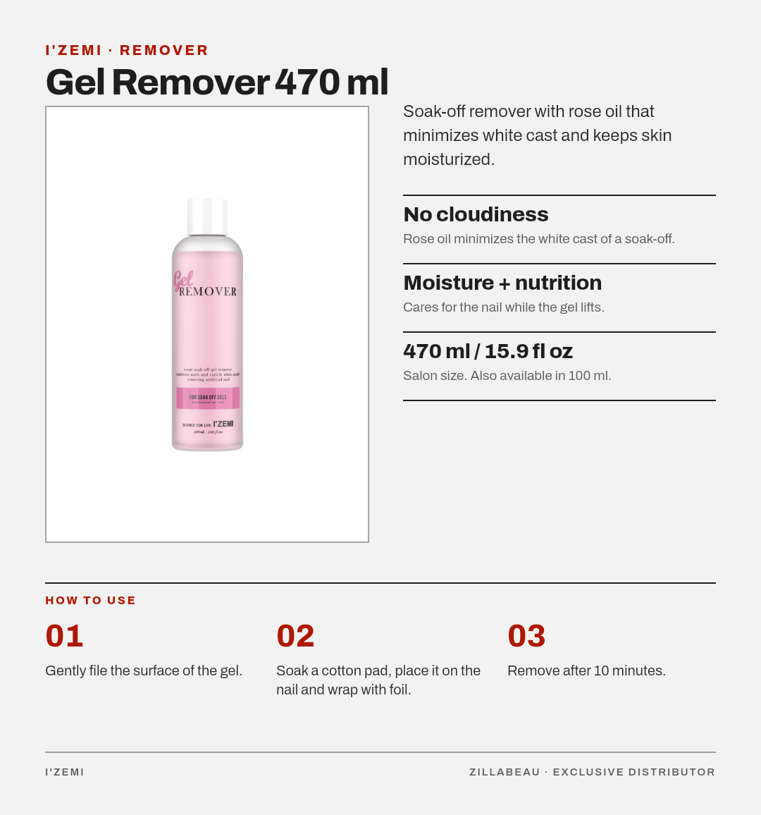 I'zemi Gel Remover 470 ml — details